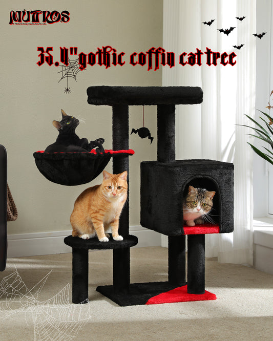 PAWZ Road Cat Tree Tower Condo House Cat Scratching Post Furniture with Hammock Black