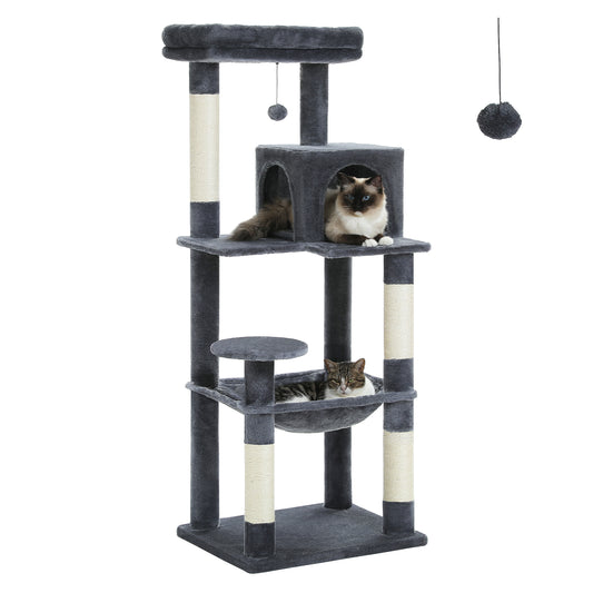 PAWZ Road 143CM Cat Tree Tower Scratching Post Cat Bed Furniture Scratcher Condo House Dark Grey