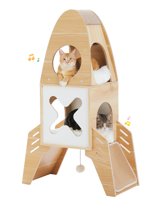 PAWZ Road 110cm Cat Tree Tower Scratching Post Scratcher Rocket Shape Cat Condo House Beige