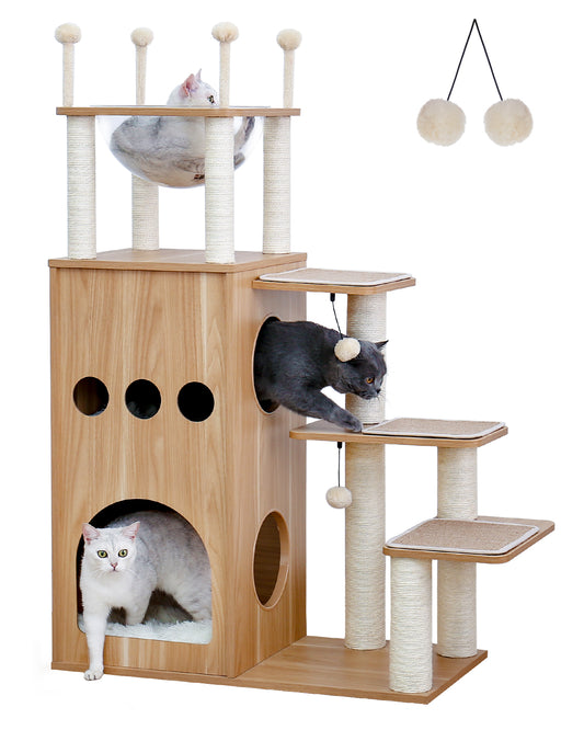 PAWZ Road 130cm Deluxe Cat Scratching Post Tree Wooden Furniture Beige