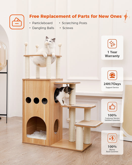 PAWZ Road 130cm Deluxe Cat Scratching Post Tree Wooden Furniture Beige