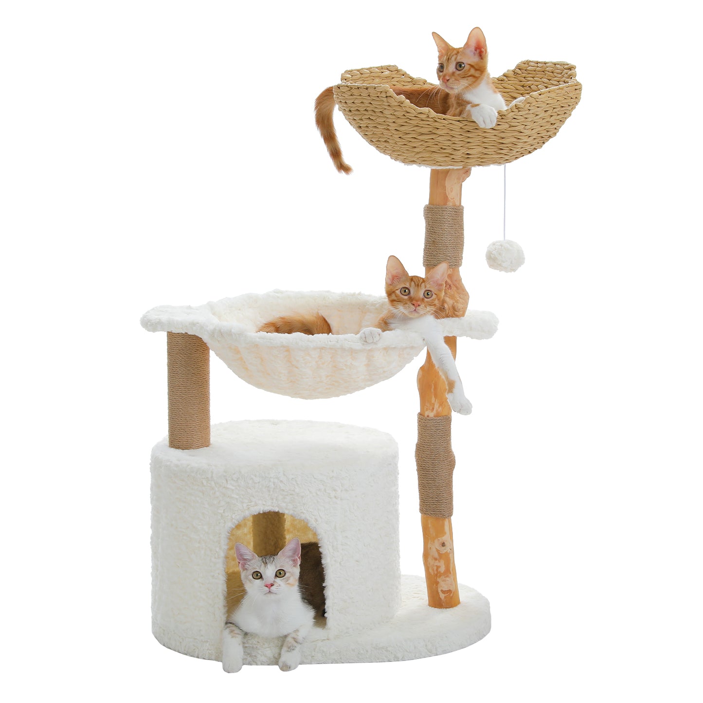 PAWZ Road Modern 105cm Cat Tree Tower Real Wood Cat Scratching Post with Large Hammock