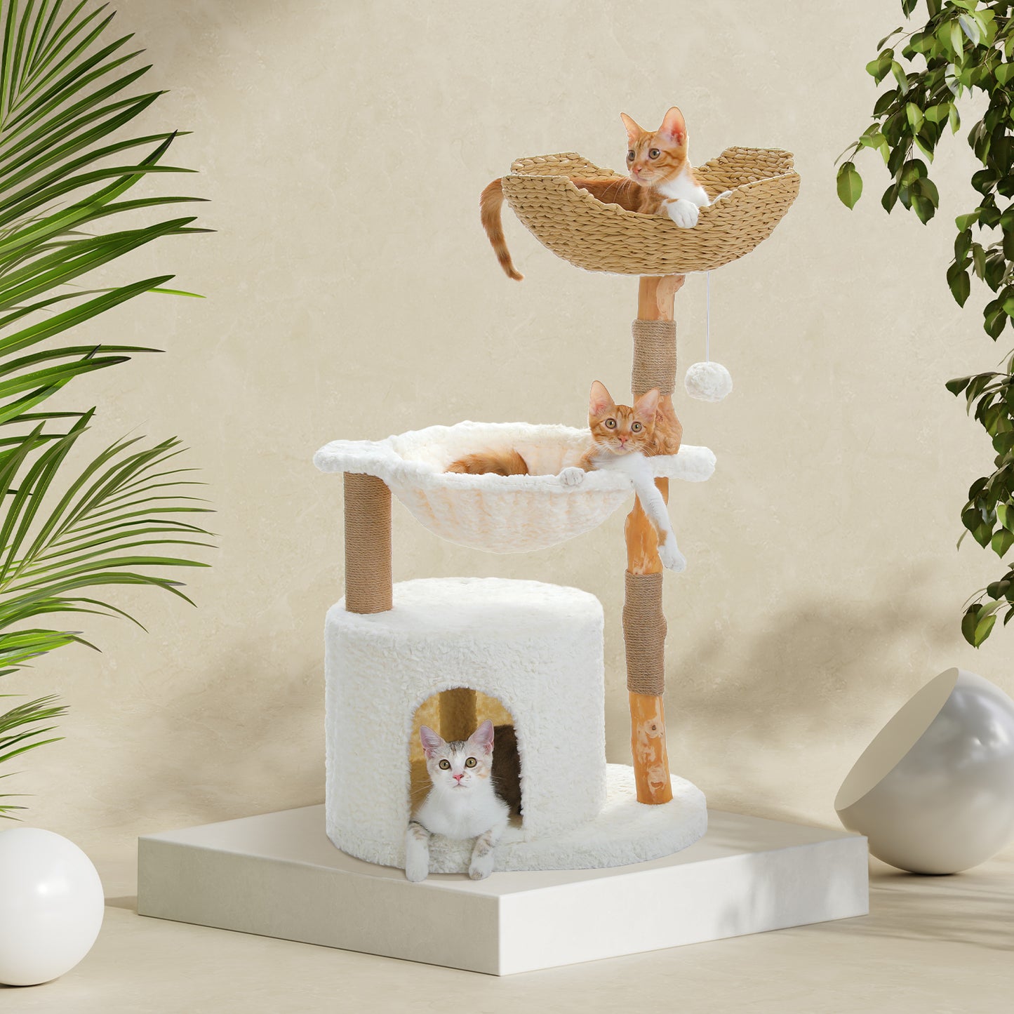 PAWZ Road Modern 105cm Cat Tree Tower Real Wood Cat Scratching Post with Large Hammock