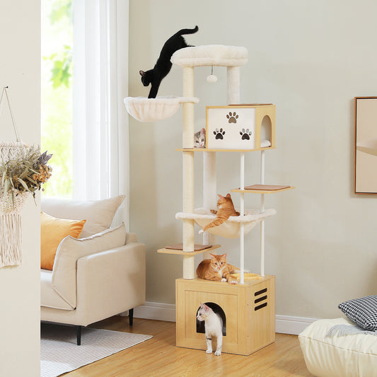 PAWZ Road 190cm Cat Tree Tower Wood Cat Condo Furniture Scratching Post Scratcher Beige