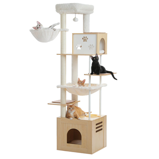 PAWZ Road 190cm Cat Tree Tower Wood Cat Condo Furniture Scratching Post Scratcher Beige