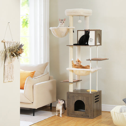 PAWZ Road 190cm Cat Tree Tower Wood Cat Condo Furniture Scratching Post Scratcher Grey