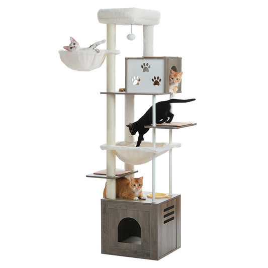 PAWZ Road 190cm Cat Tree Tower Wood Cat Condo Furniture Scratching Post Scratcher Grey