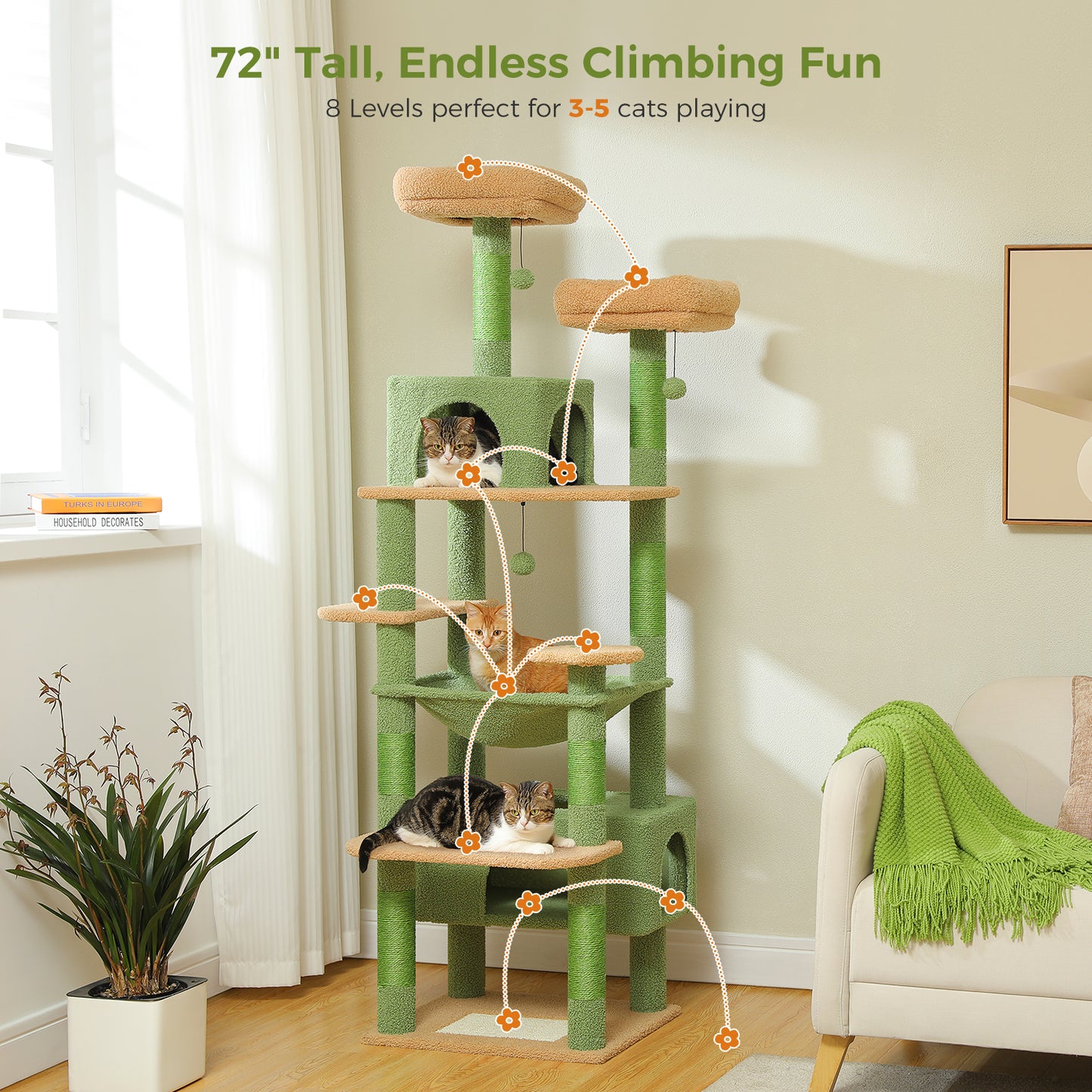 PAWZ Road 184cm Cat Tree Tower Scratching Post Scratcher Condo House Bed Toy Furniture Green