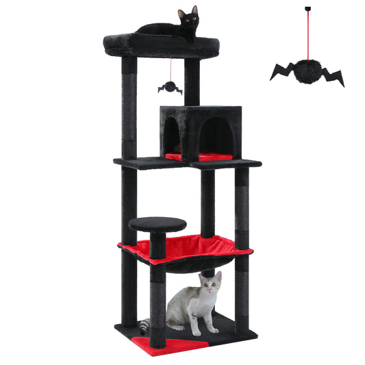 PAWZ Road 143cm Gothic Cat Tree Tower Scratching Post Scratcher Cat Condo Tree Kitten Bed Toy Black