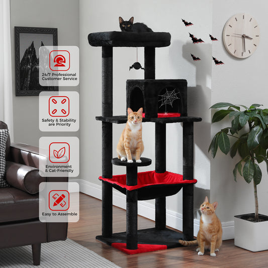 PAWZ Road 143cm Gothic Cat Tree Tower Scratching Post Scratcher Cat Condo Tree Kitten Bed Toy Black