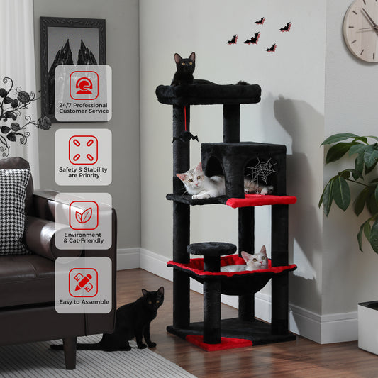 PAWZ Road 116cm Gothic Cat Tree Tower Scratching Post Scratcher Cat Condo Tree Kitten Bed Toy Black