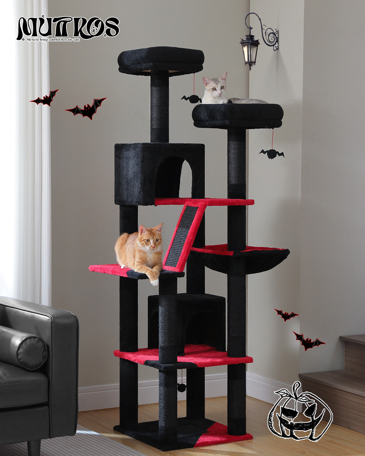 PAWZ Road 180cm Cat Tree Tower Scratching Post Adult Cats Condo House Bed Toys Black