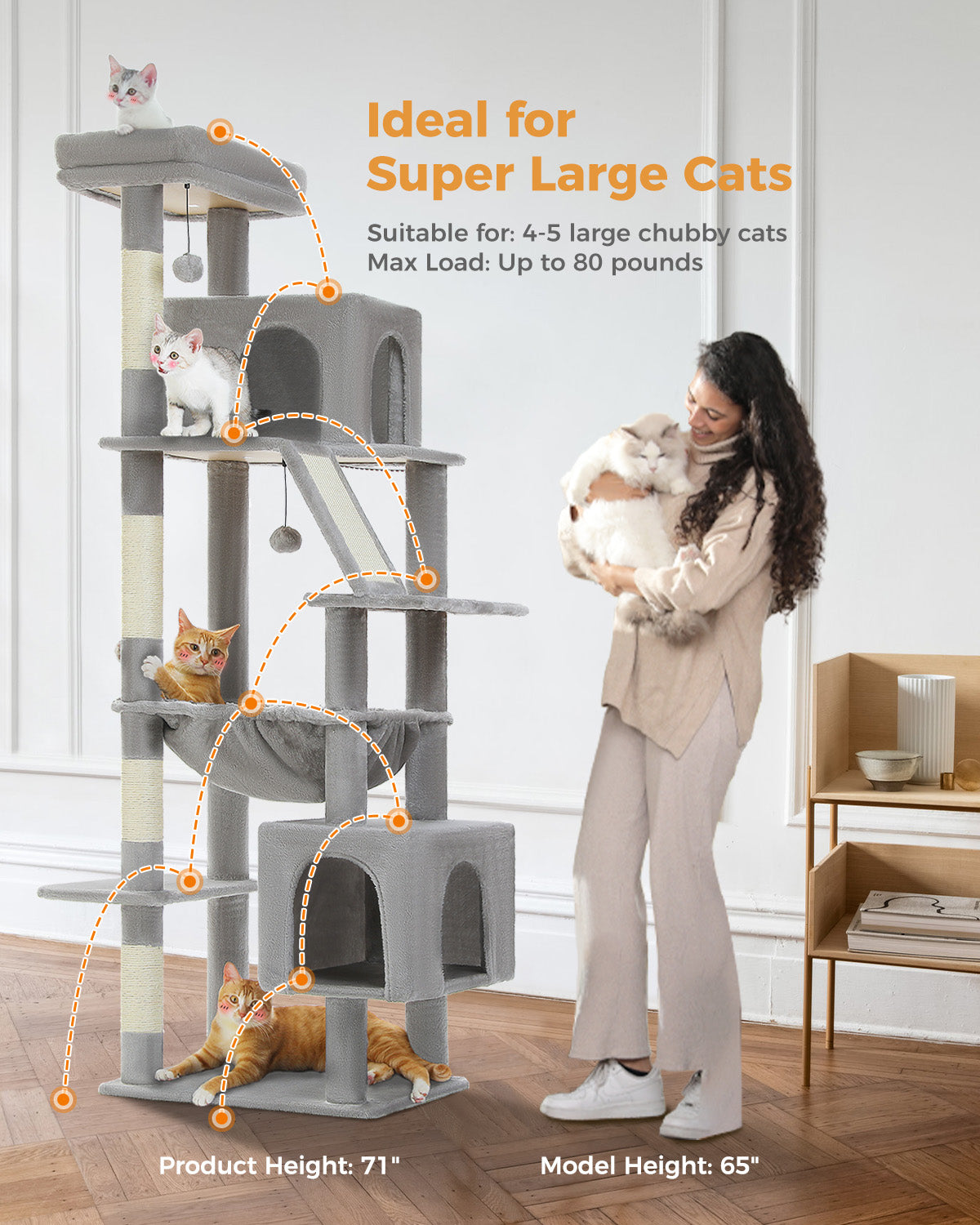 PAWZ Road 181cm Cat Tree Tower Scratching Post Scratcher Condo House Bed Toys Grey