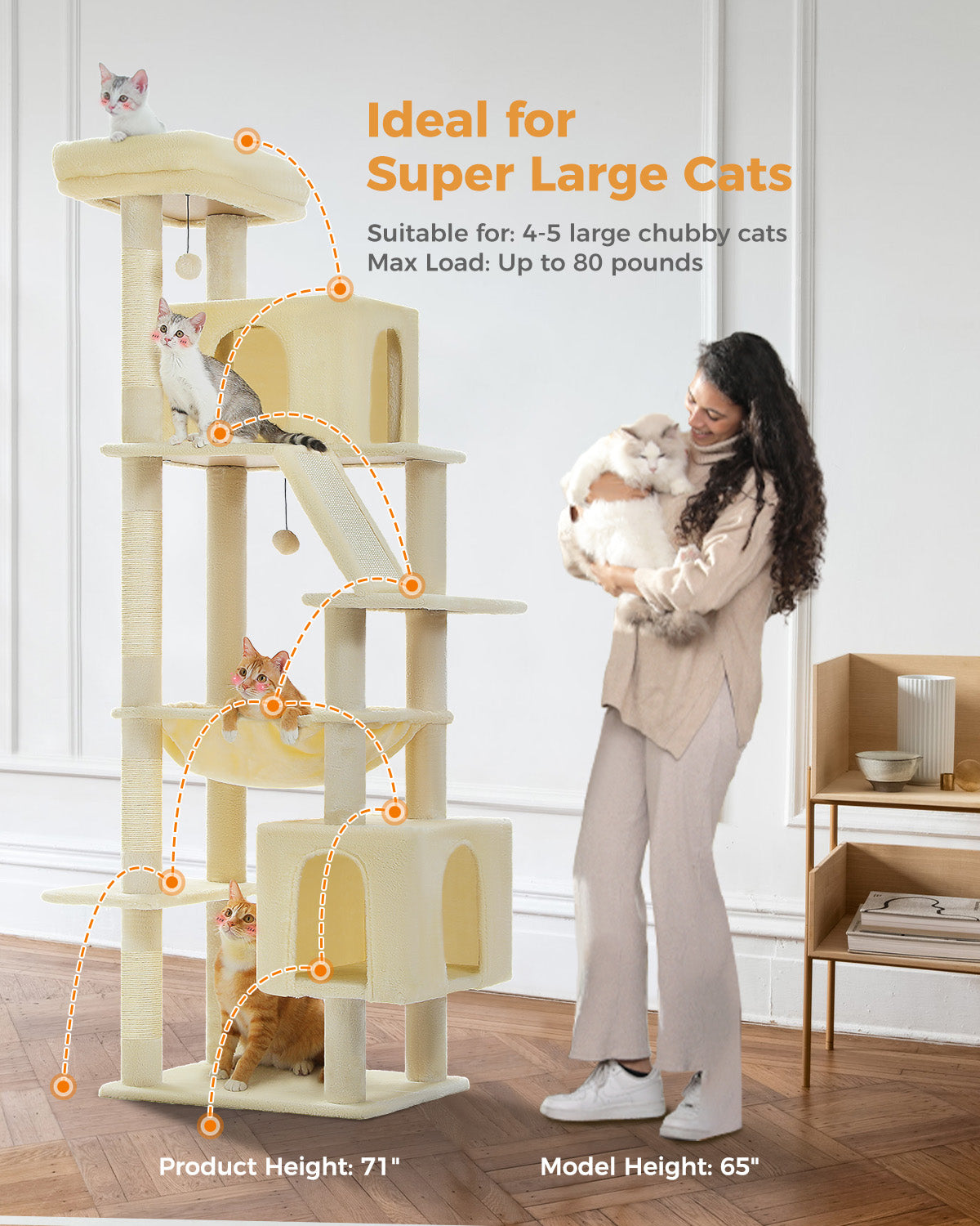 PAWZ Road 181cm Cat Tree Tower Scratching Post Scratcher Condo House Bed Toys Beige