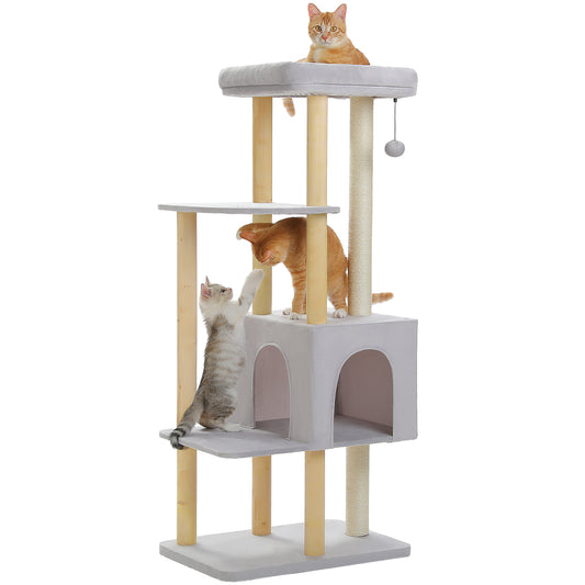 PAWZ Road 135CM Cat Tree Tower Scratching Post Scratcher Wooded Cats Condo House Grey