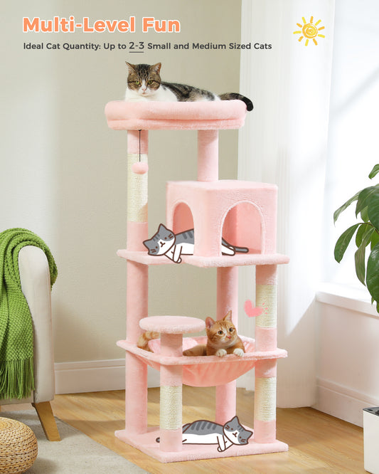 PAWZ Road 116cm Cat Tree Tower Scratching Post Scratcher Cats Condo House Bed Toys Light Pink