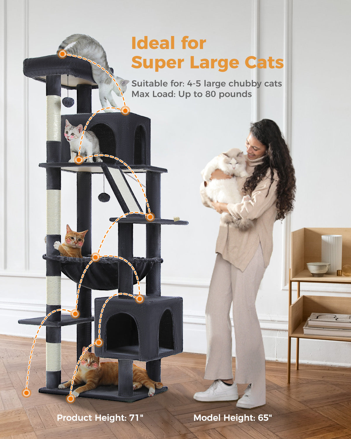 PAWZ Road 181cm Cat Tree Tower Scratching Post Scratcher Condo House Bed Toys Dark Grey