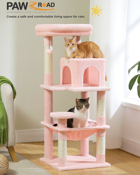 PAWZ Road 116cm Cat Tree Tower Scratching Post Scratcher Cats Condo House Bed Toys Light Pink