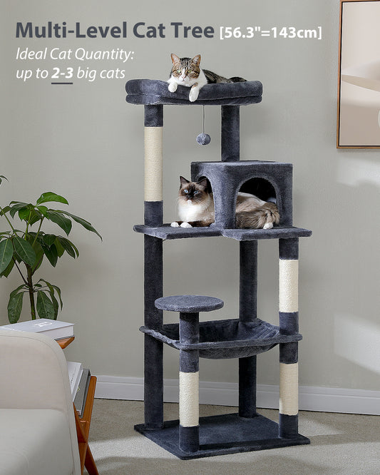 PAWZ Road 143CM Cat Tree Tower Scratching Post Cat Bed Furniture Scratcher Condo House Dark Grey