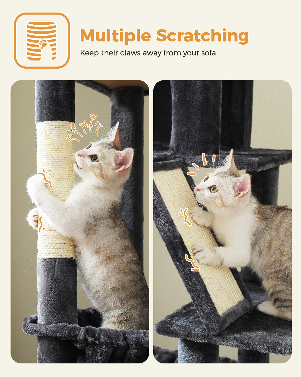 PAWZ Road 181cm Cat Tree Tower Scratching Post Scratcher Condo House Bed Toys Dark Grey