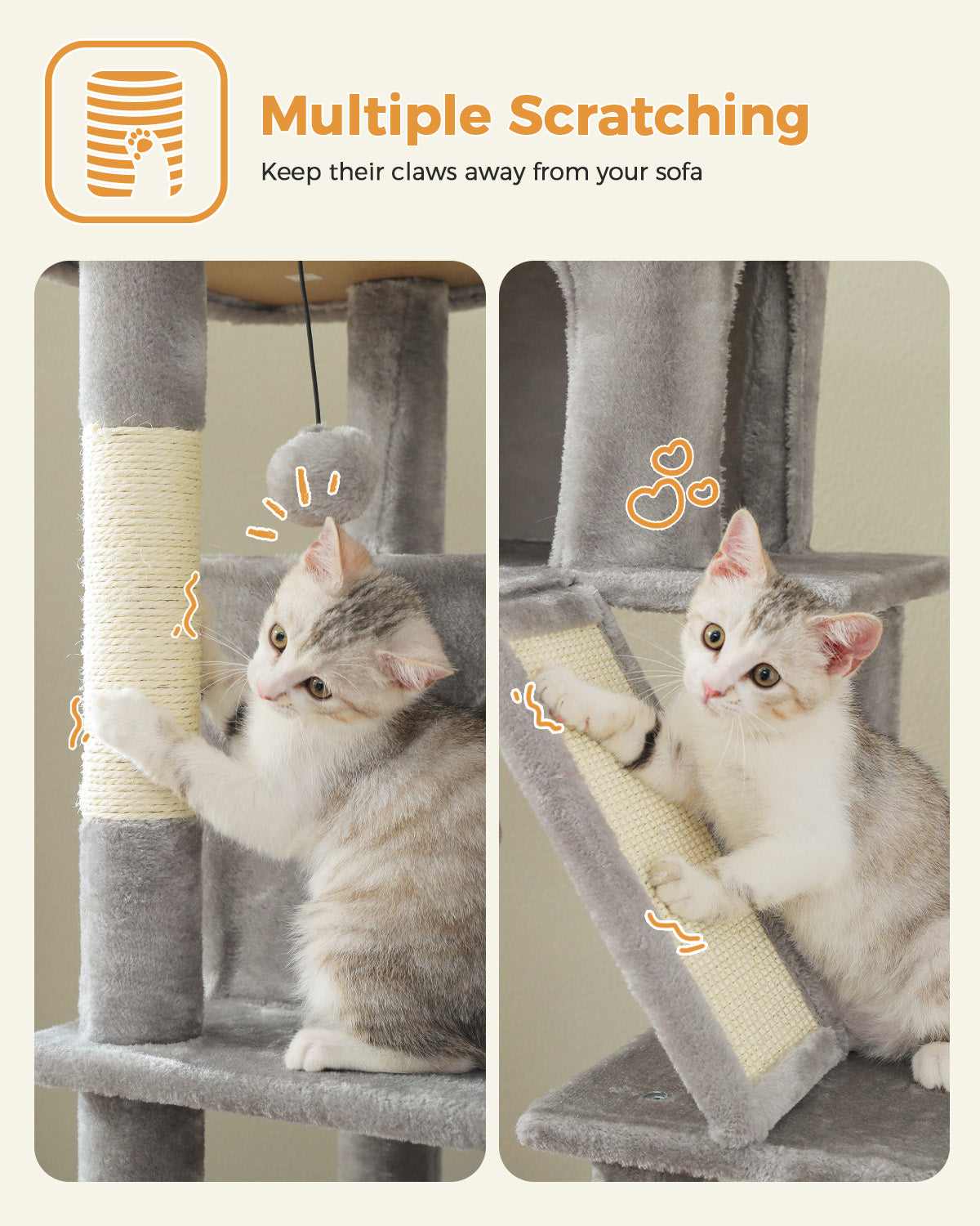 PAWZ Road 181cm Cat Tree Tower Scratching Post Scratcher Condo House Bed Toys Grey