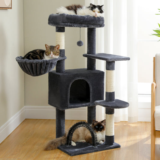 PAWZ Road Cat Tree Tower Scratching Post Scratcher with Self-Grooming Toy 106cm Dark Grey