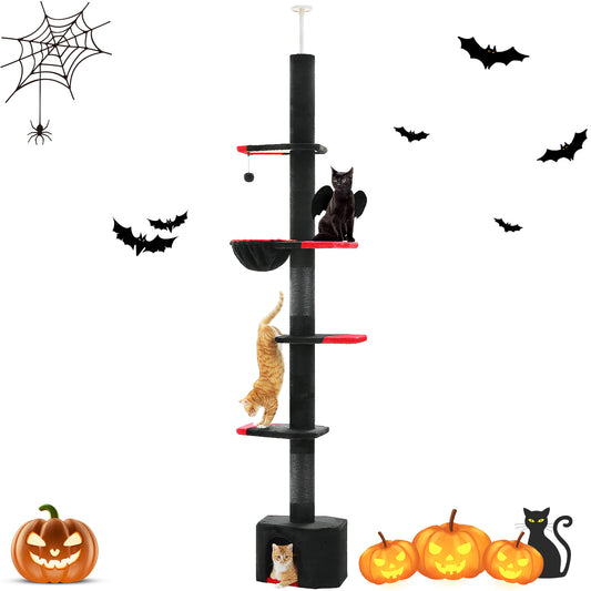 PAWZ Road Gothic Cat Tree Tower Floor to Ceiling Cat Scratching Post Scratcher Black