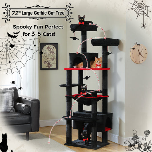 PAWZ Road 184cm Gothic Cat Tree Tower Scratching Post Scratcher Condo House Cat Furniture Black