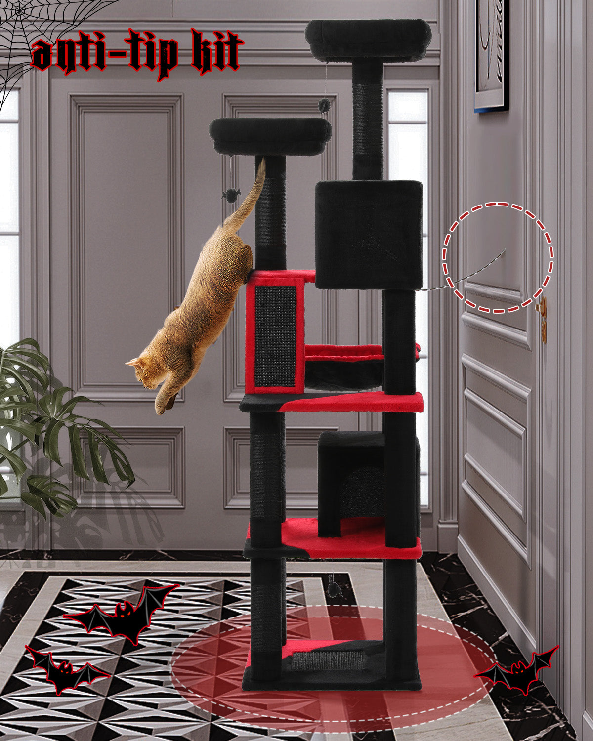 PAWZ Road 180cm Cat Tree Tower Scratching Post Adult Cats Condo House Bed Toys Black