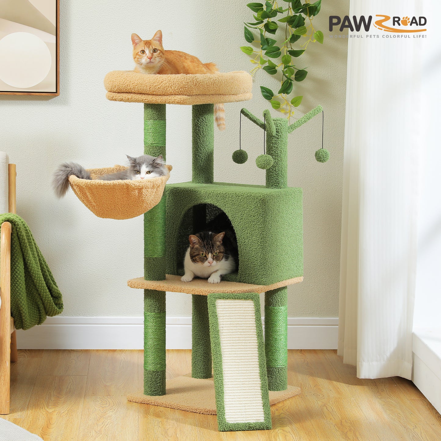 PAWZ Road 105CM Cat Tree Tower Scratching Post Scratcher Condo House Kitten Toys Green