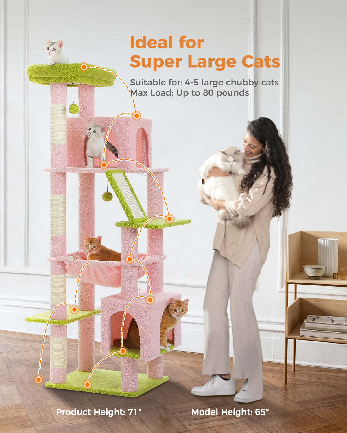 PAWZ Road 181cm Cat Tree Tower Scratching Post Scratcher Condo House Bed Toys Pink