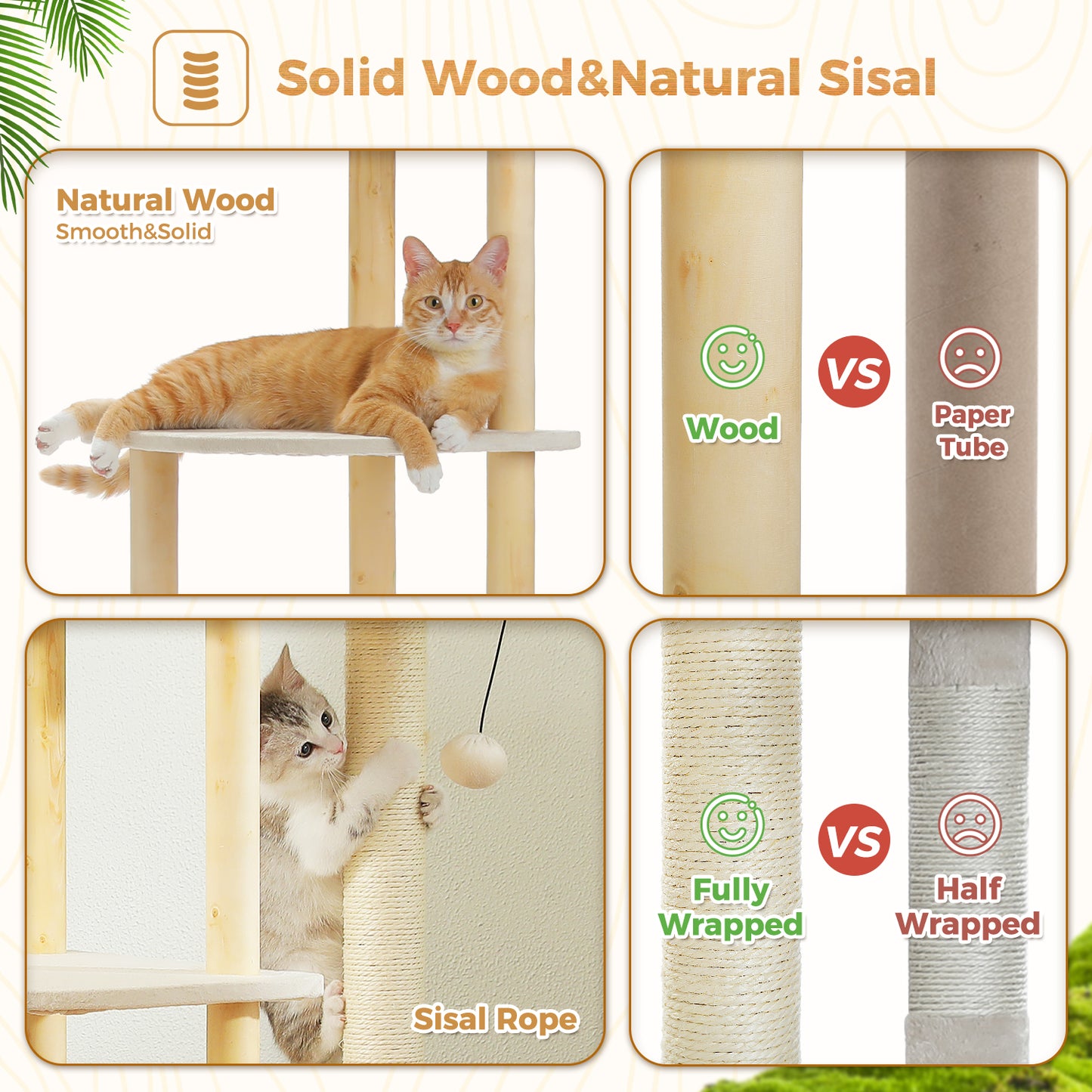 PAWZ Road 135CM Cat Tree Tower Scratching Post Scratcher Wooded Cats Condo House Beige