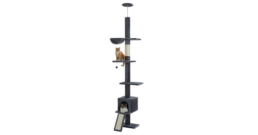 PAWZ Road Cat Tree Tower Scratching Post Ceiling High Cat Scratcher Condo Beds Dark Grey