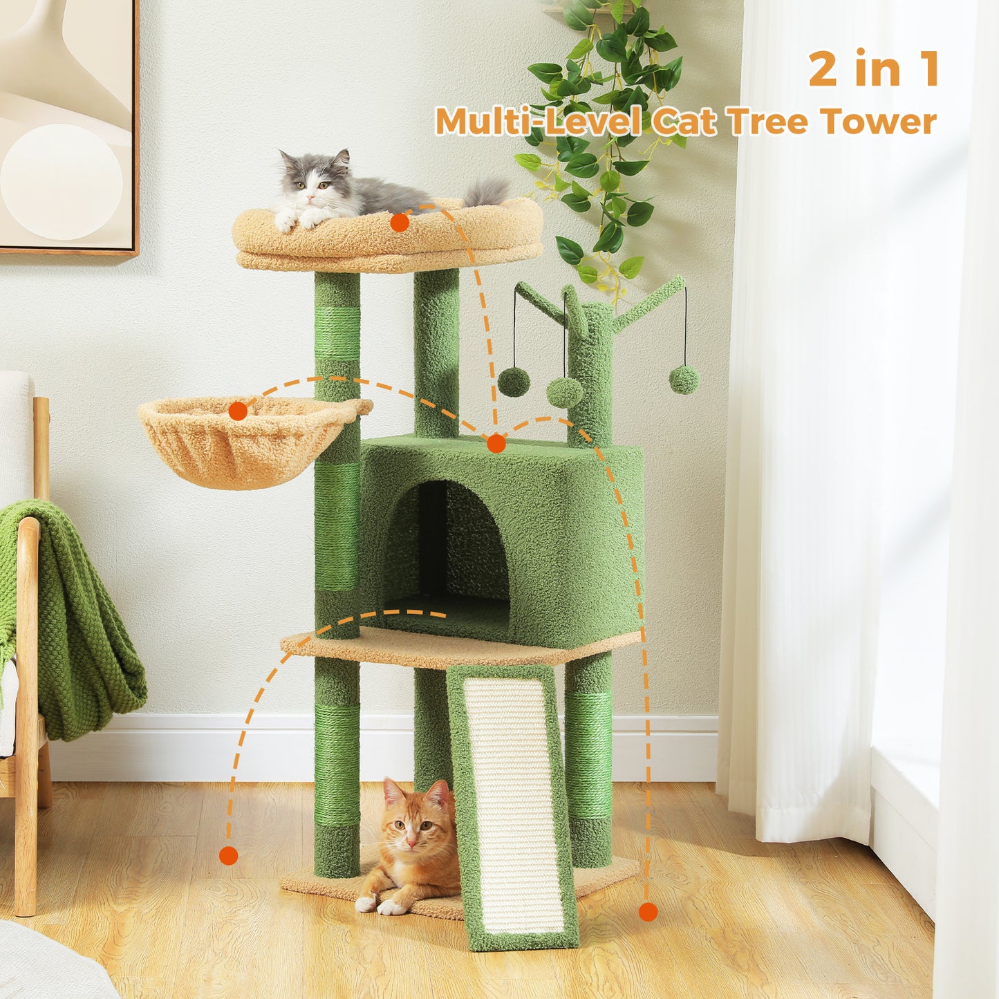 PAWZ Road 105CM Cat Tree Tower Scratching Post Scratcher Condo House Kitten Toys Green