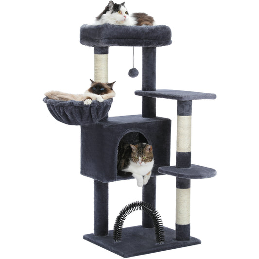 PAWZ Road Cat Tree Tower Scratching Post Scratcher with Self-Grooming Toy 106cm Dark Grey