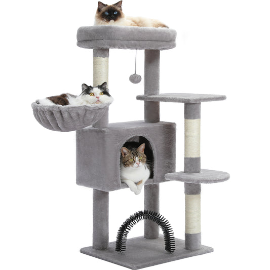 PAWZ Road Cat Tree Tower Scratching Post Scratcher with Self-Grooming Toy 106cm Grey