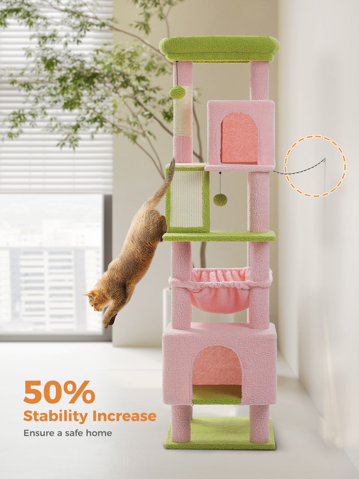 PAWZ Road 181cm Cat Tree Tower Scratching Post Scratcher Condo House Bed Toys Pink