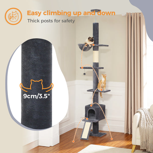 PAWZ Road Cat Tree Tower Scratching Post Ceiling High Cat Scratcher Condo Beds Dark Grey