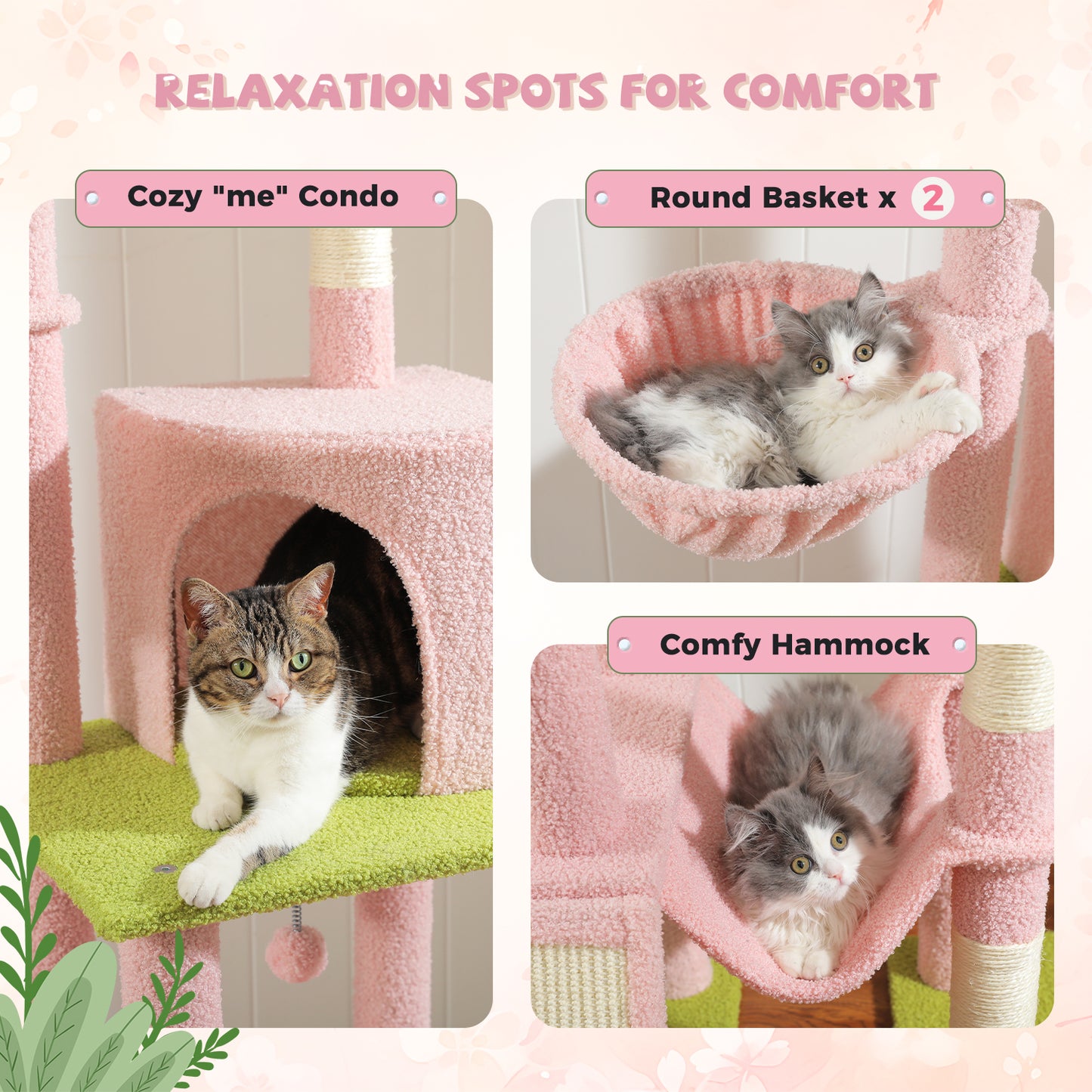 PAWZ Road Cat Tree Tower Scratching Post Scratcher Adjustable Height 216-285cm Pink