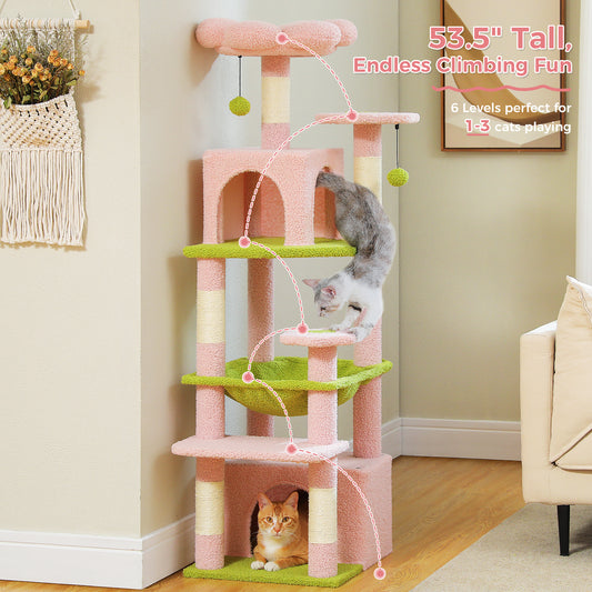 PAWZ Road Cat Tree Tower Scratching Post Scratcher Condo House Bed Toys 136cm Pink