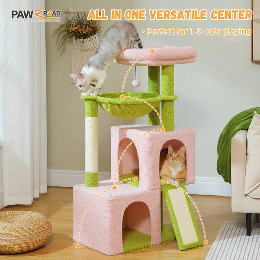 PAWZ Road 104cm Cat Tree Tower Scratching Post Scratcher Condo House for Indoor Cats Pink