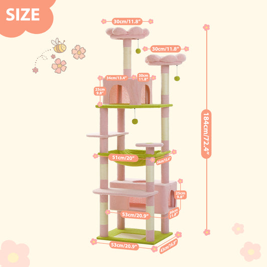 PAWZ Road 184cm Cat Tree Tower Scratching Post Scratcher Condo House Bed Toy Furniture Pink