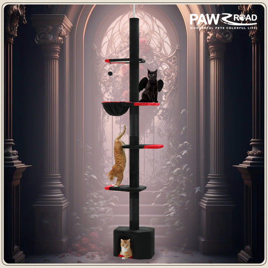 PAWZ Road Gothic Cat Tree Tower Floor to Ceiling Cat Scratching Post Scratcher Black