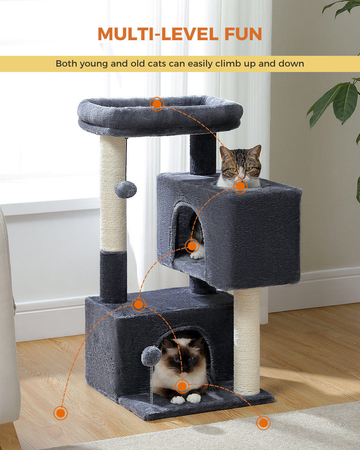 PAWZ Road Cat Tree Tower Scratching Post Scratcher with Large Condo House Beds Dark Grey