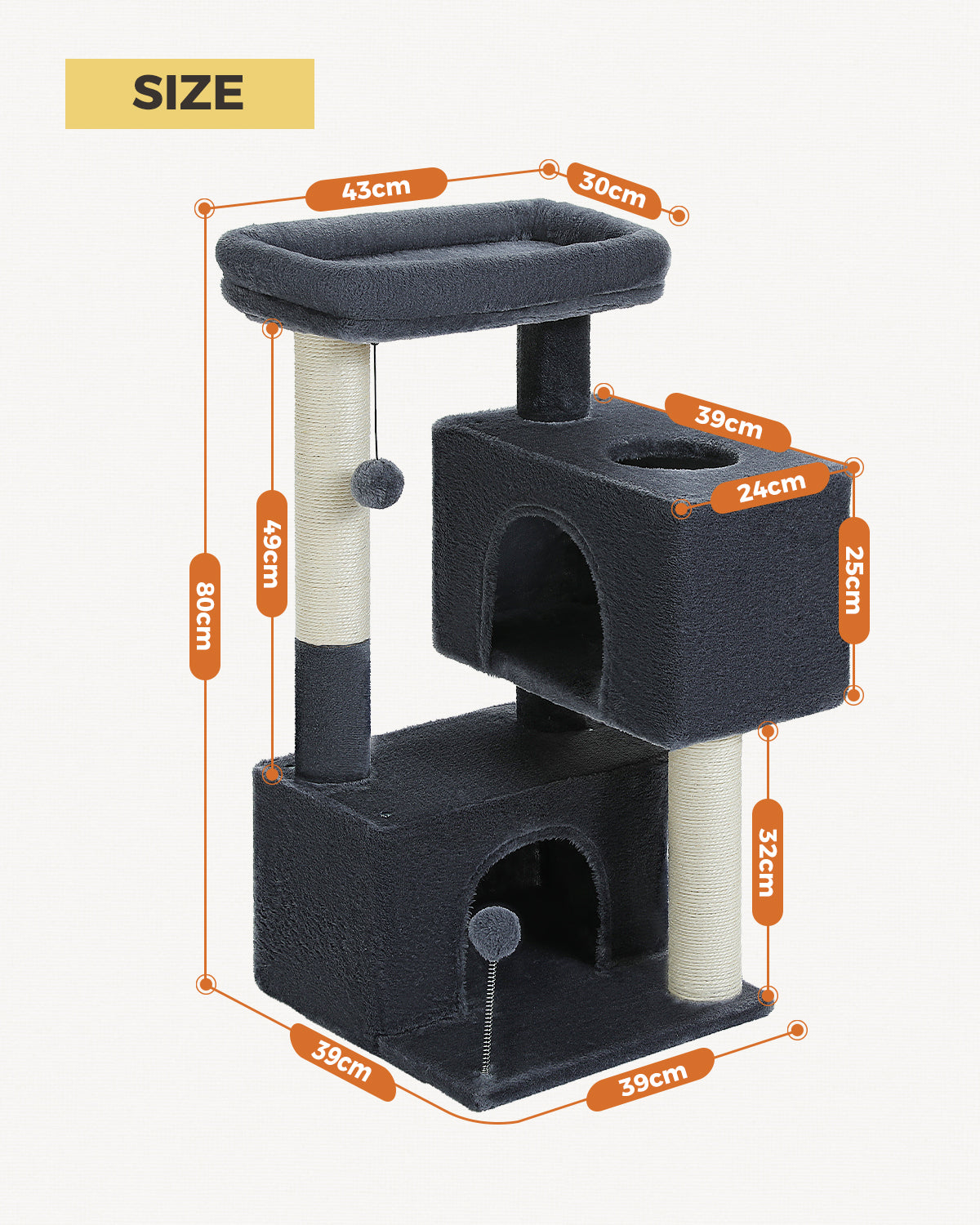 PAWZ Road Cat Tree Tower Scratching Post Scratcher with Large Condo House Beds Dark Grey