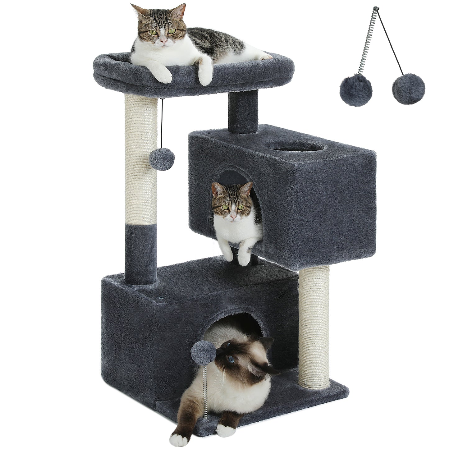 PAWZ Road Cat Tree Tower Scratching Post Scratcher with Large Condo House Beds Dark Grey