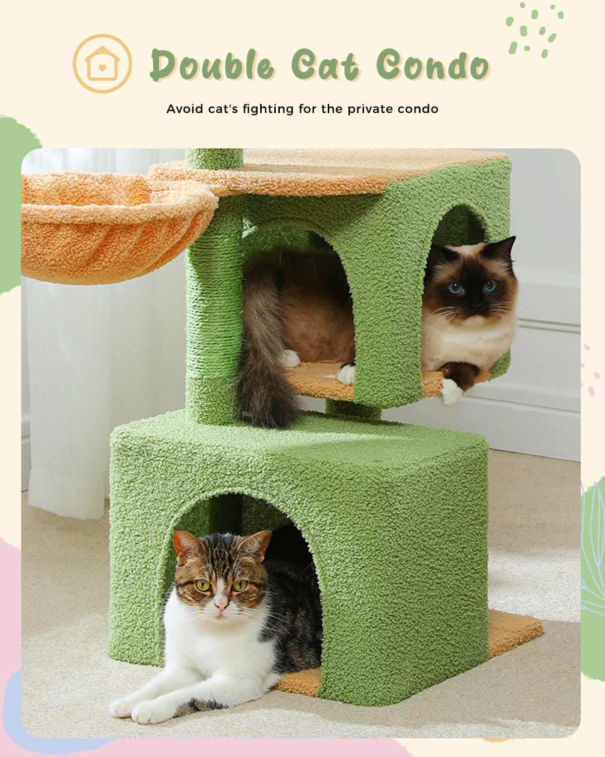 PAWZ Road 110CM Cat Tree Tower Scratching Post Cat Condo House with Hammock Bed Green