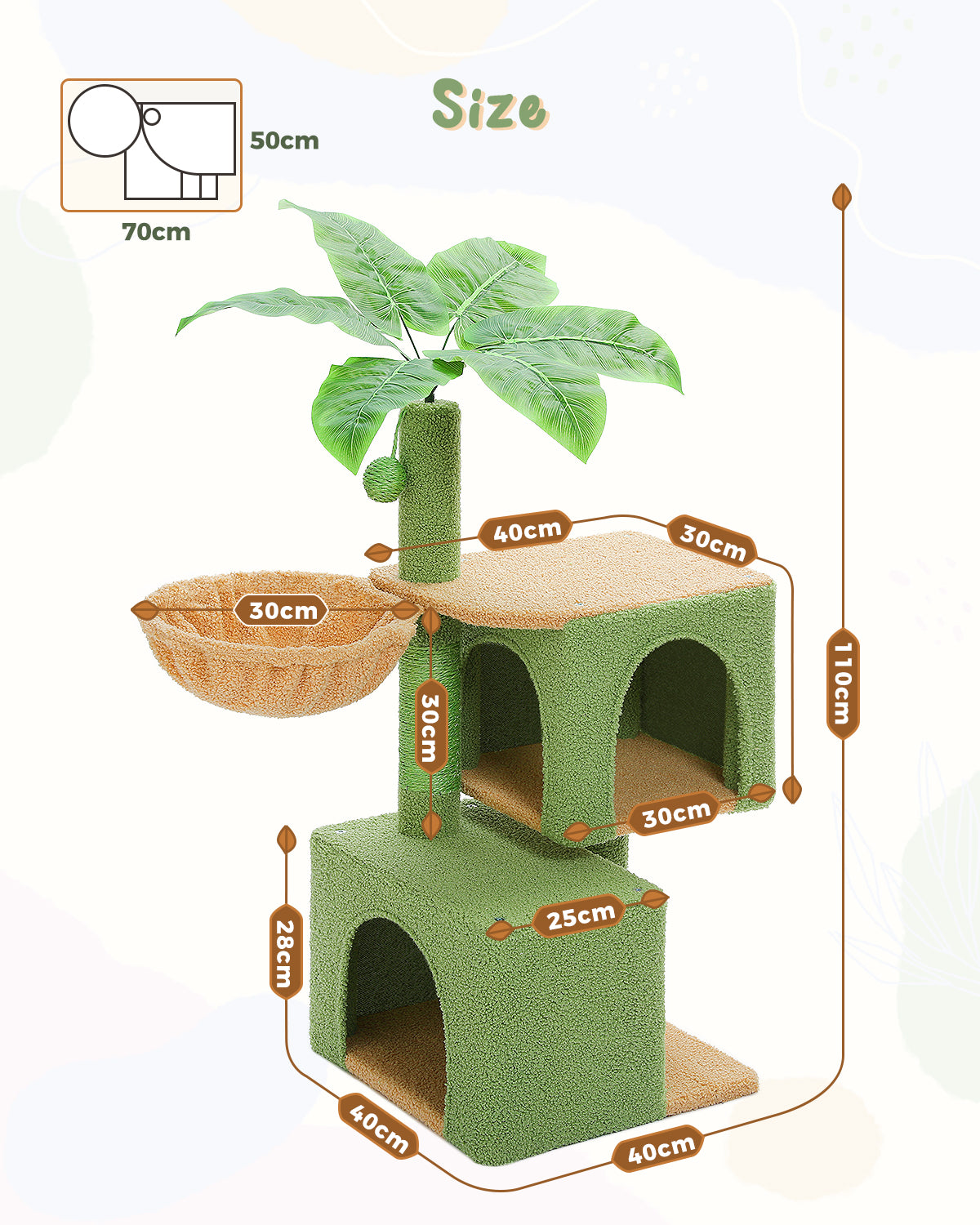 PAWZ Road 110CM Cat Tree Tower Scratching Post Cat Condo House with Hammock Bed Green