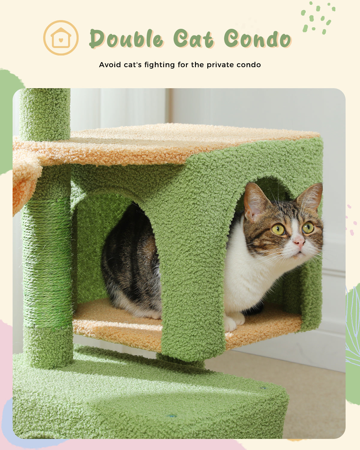 PAWZ Road 110CM Cat Tree Tower Scratching Post Cat Condo House with Hammock Bed Green