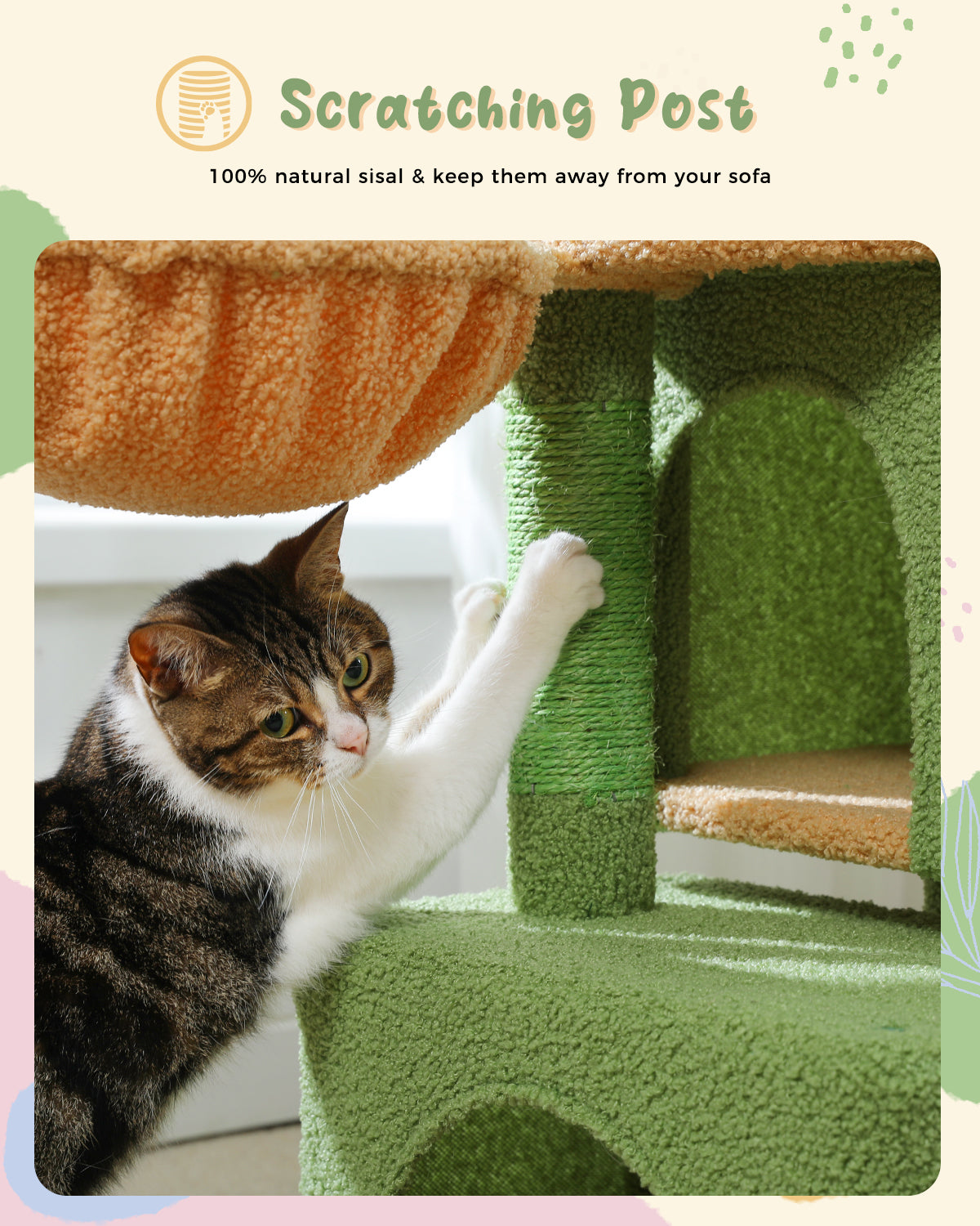 PAWZ Road 110CM Cat Tree Tower Scratching Post Cat Condo House with Hammock Bed Green